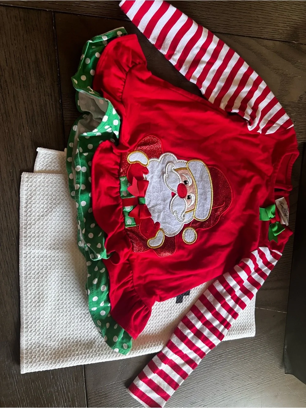 Rare Editions Red & White Striped Santa Pajama Set with Green Accents